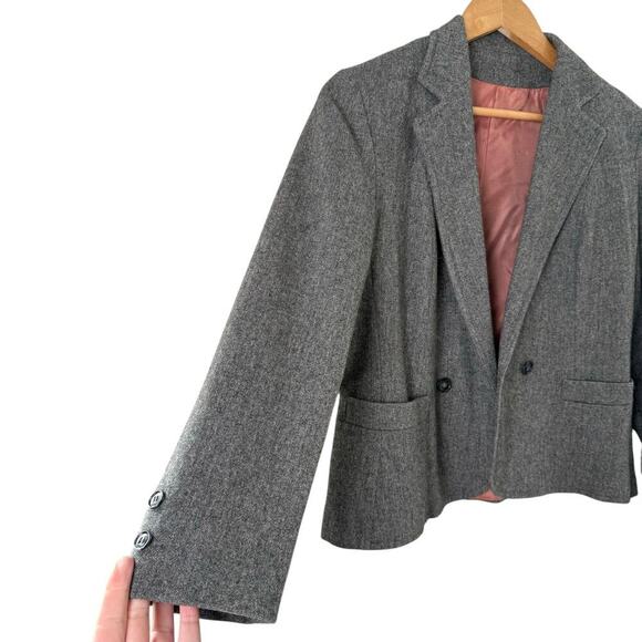 Vintage Saks Fifth Avenue Gray Wool Blazer Jacket One Button Front, Size Medium - Picture 6 of 11